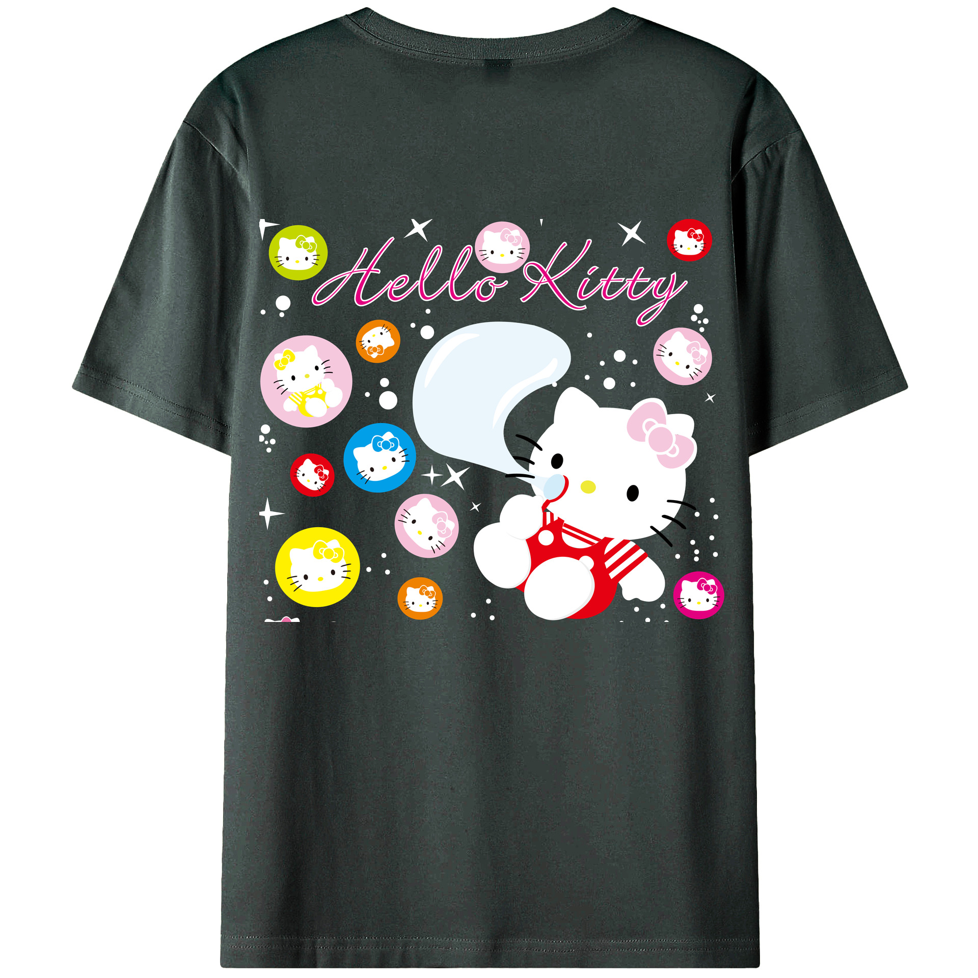 （画像用） Hello Kitty ハローキティ 綿100％ メンズ半袖Tシャツ（バックプリント） 通気性